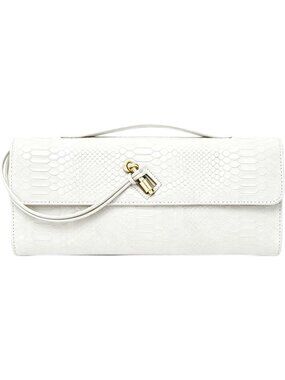 Women's White Snake Print Shining Clutch Purse Formal Crossbody Shoulder Bag